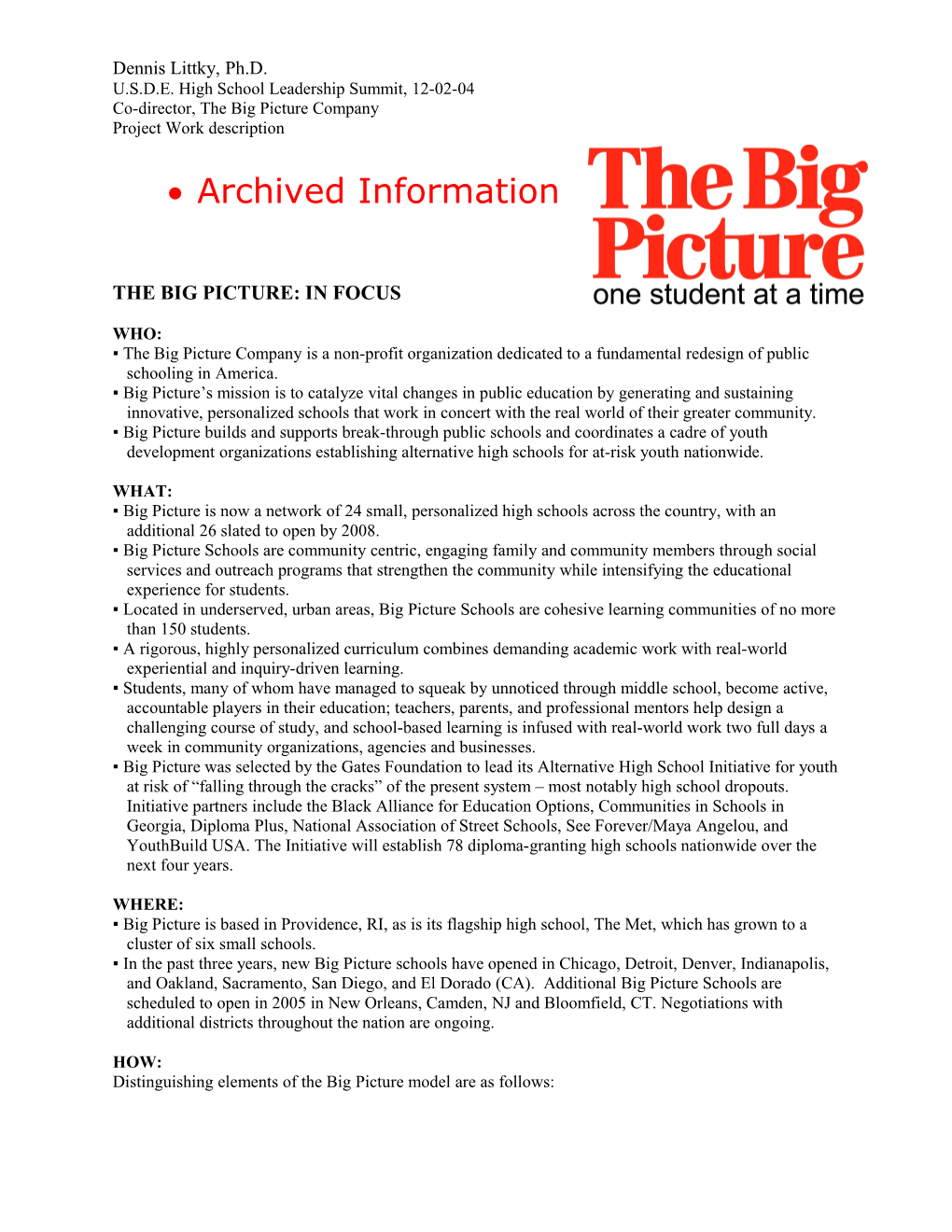 Archive: the Big Picture: in Focus (Msword)