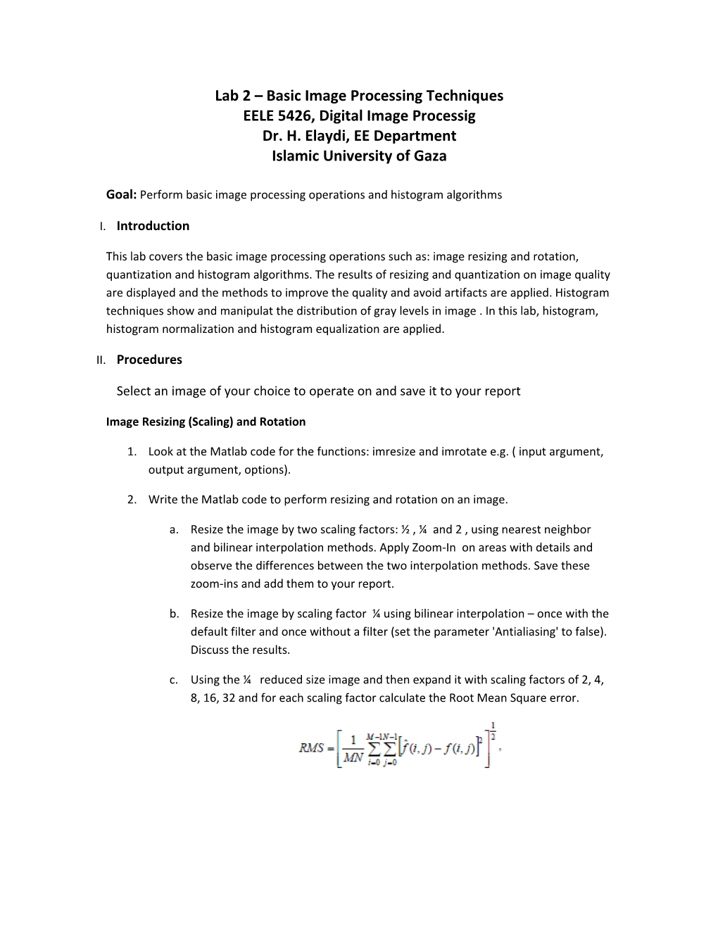 Lab 2 Basic Image Processing Techniques