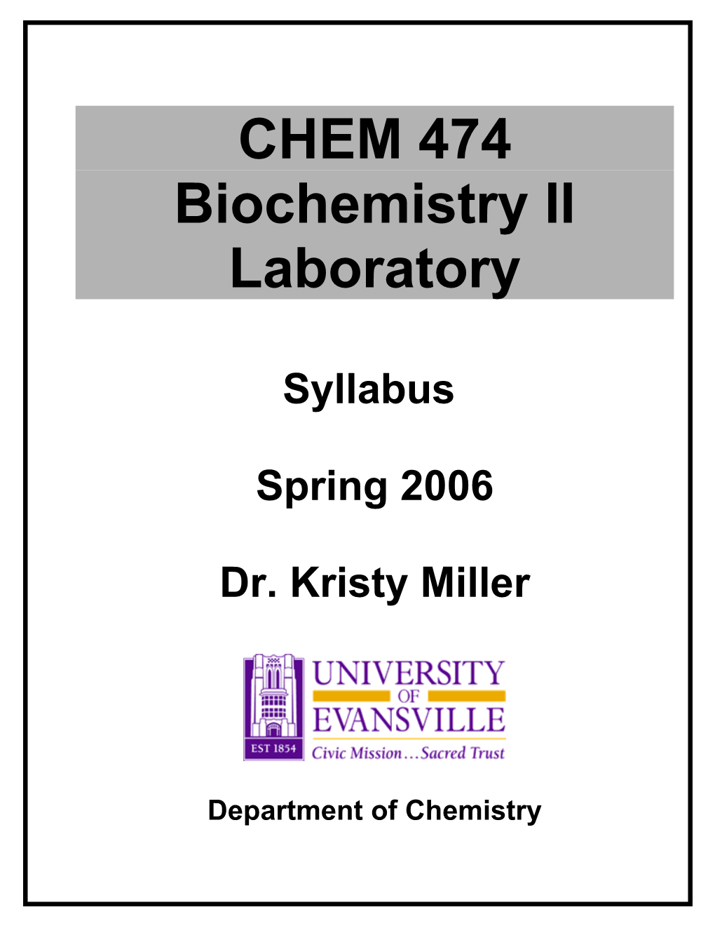 Biochemistry II Laboratory