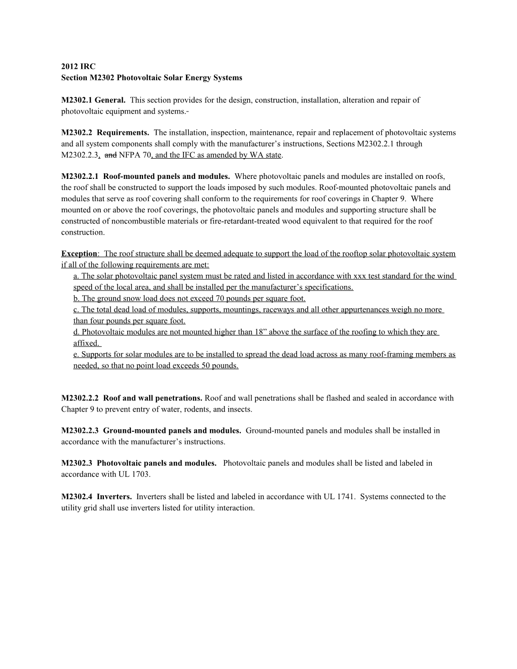 Section M2302 Photovoltaic Solar Energy Systems