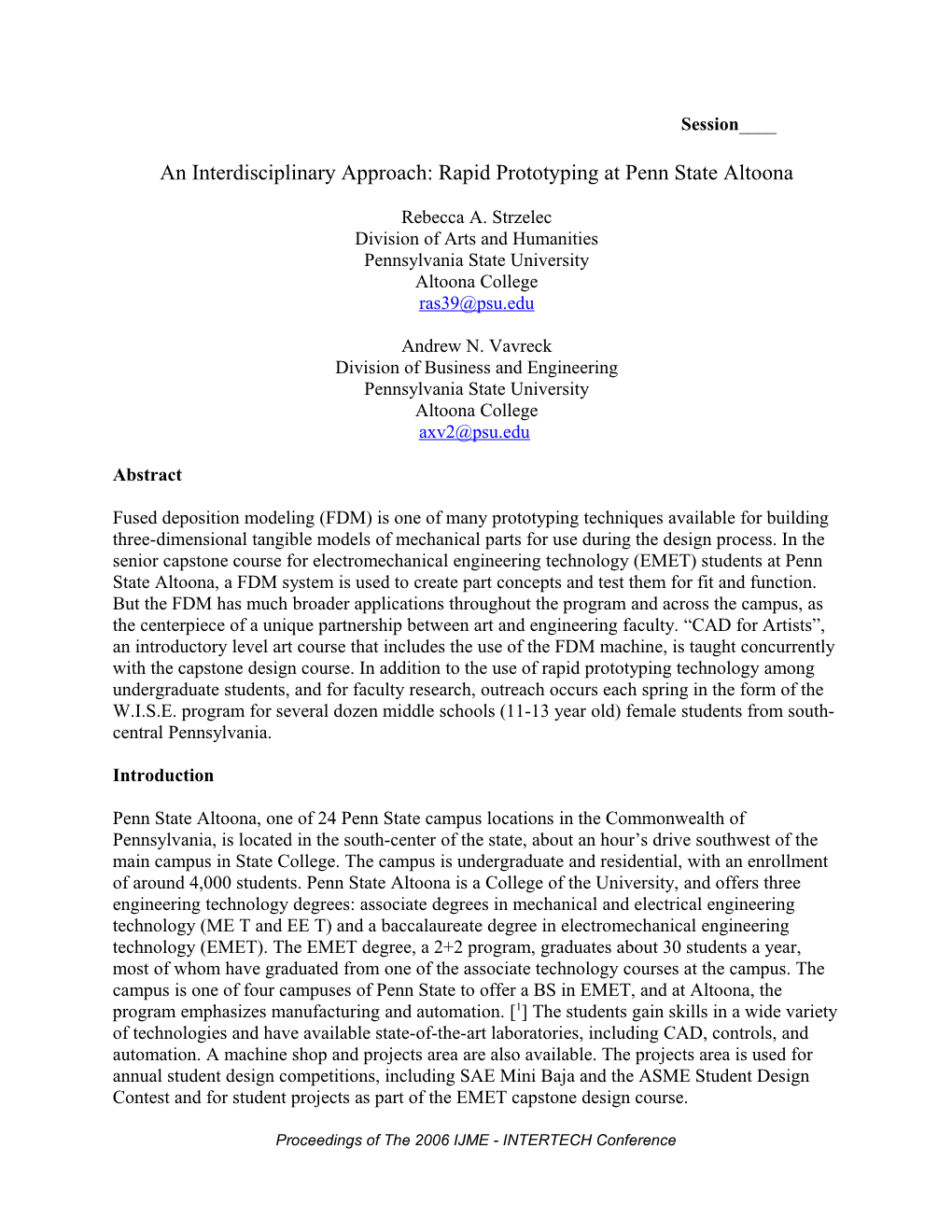 Rapid Prototyping in an Electromechanical Engineering Technology Capstone Design Course