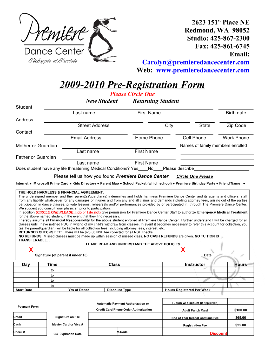 2009-2010 Pre-Registration Form