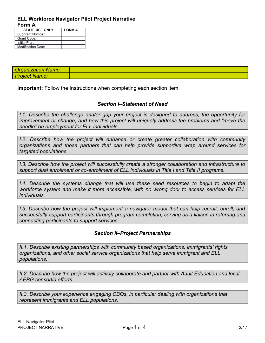 ELL Workforce Navigator Pilot Project Narrative