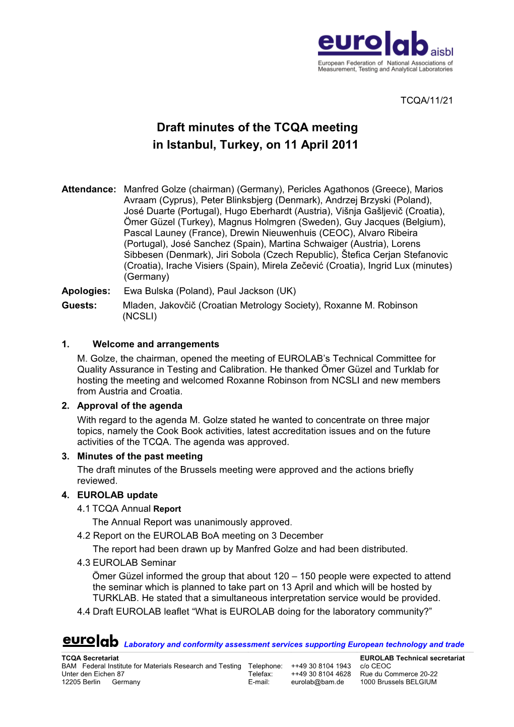 Draft Minutes of the TCQA Meeting