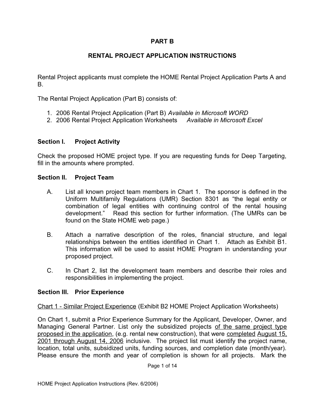 Rental Project Application Instructions