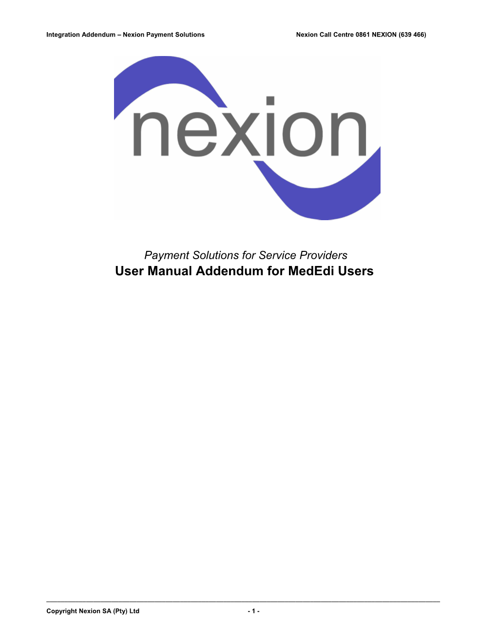 Final Intergration Appendix to the Nexion User Manual V2.5.1