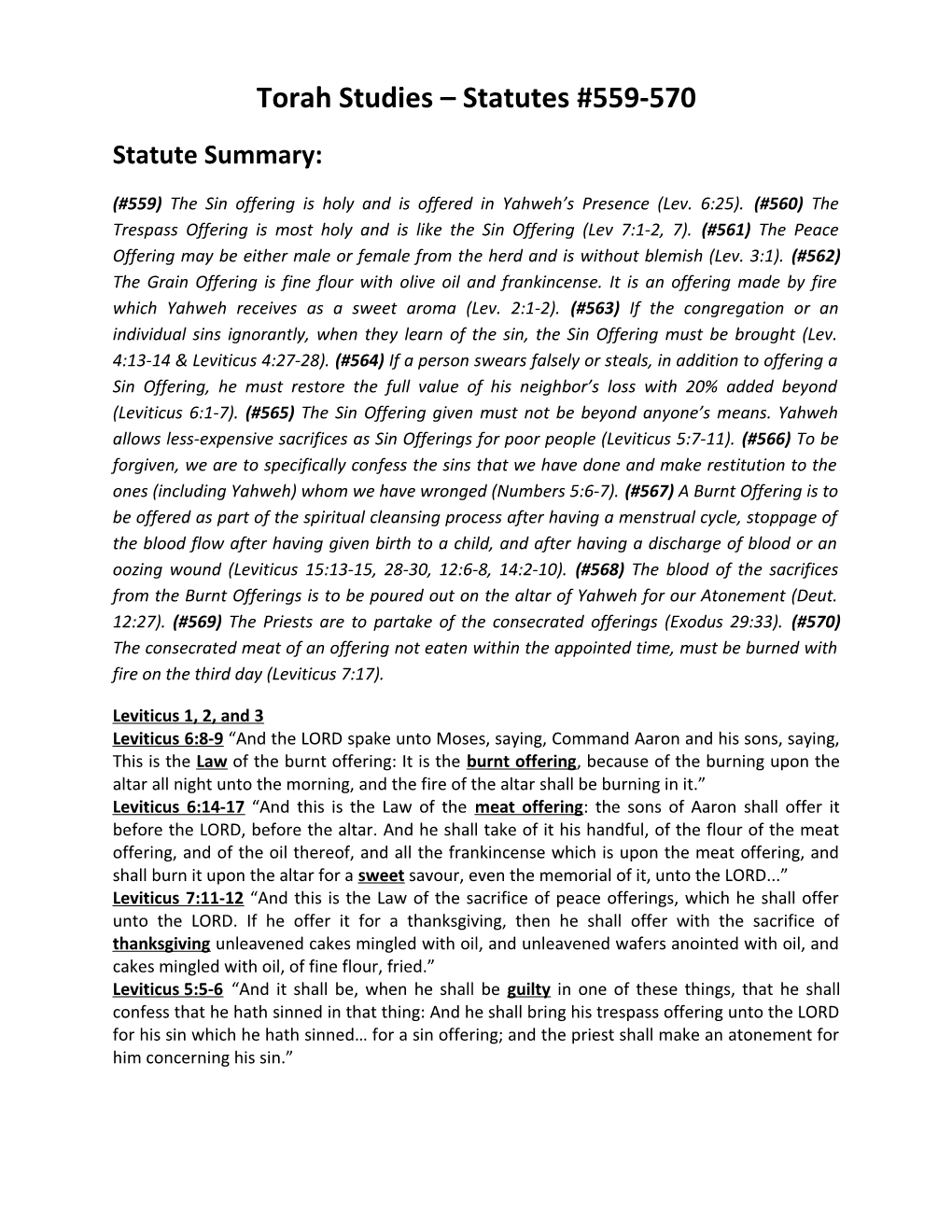 Torah Studies Statutes #559-570