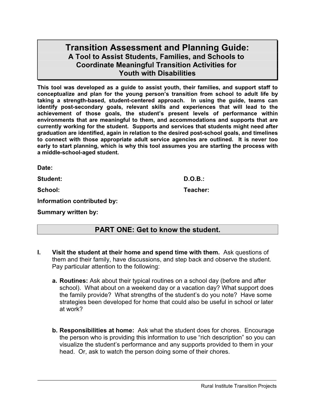 Transition Assessment and Planning Guide