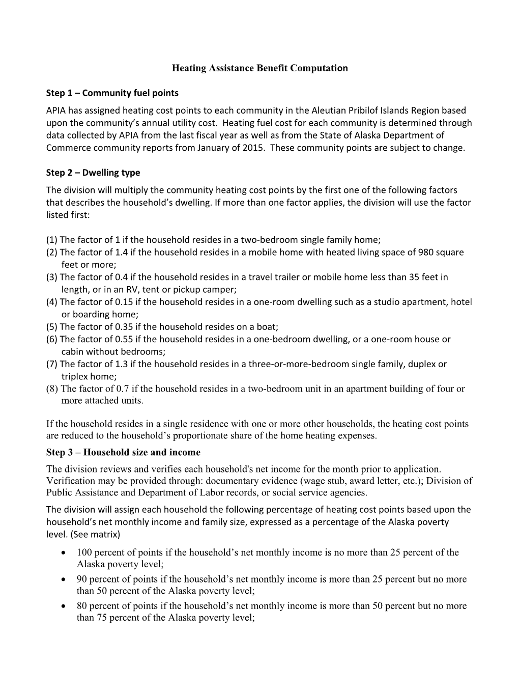 Heating Assistance Benefit Computation