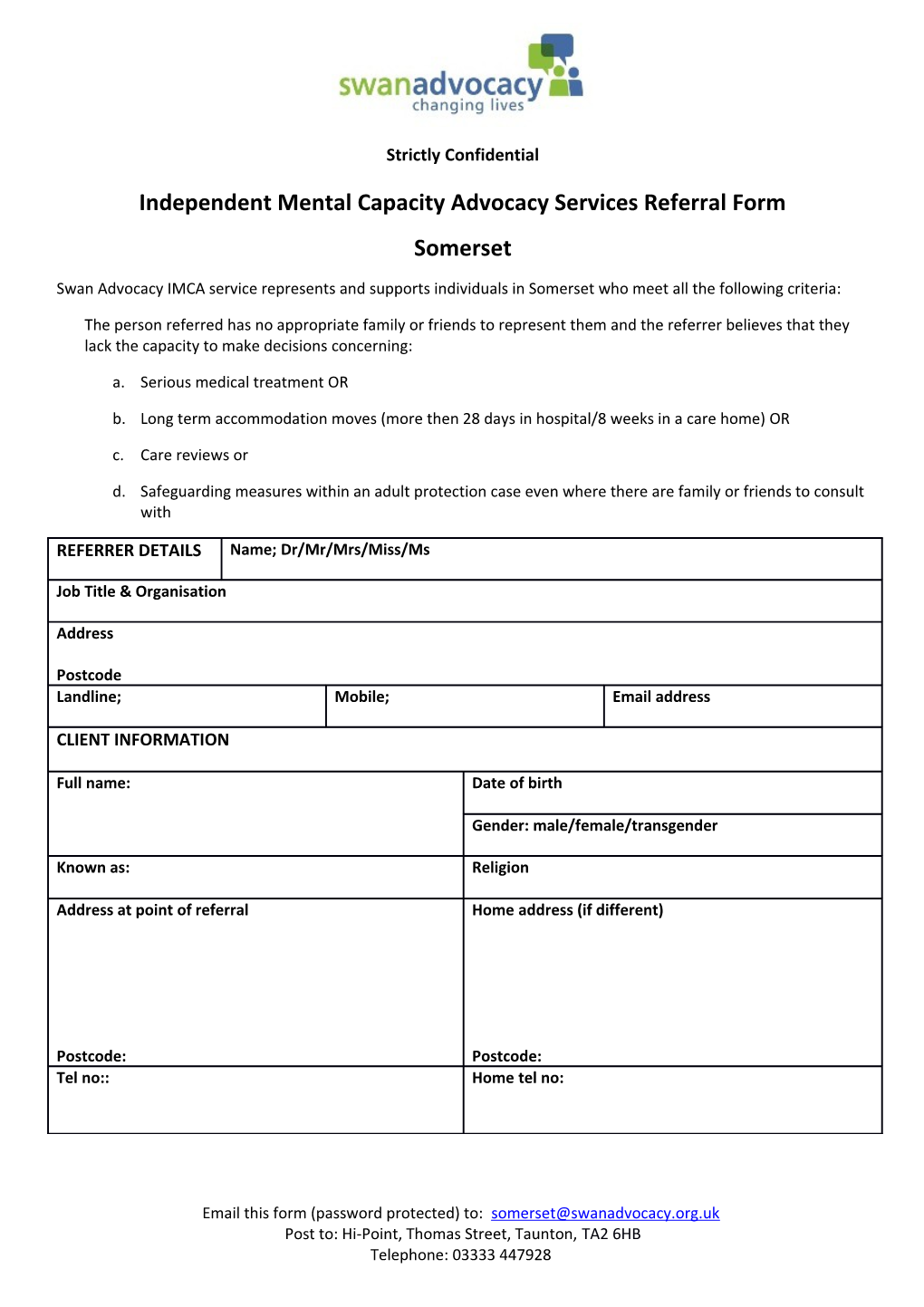 Independent Mental Capacity Advocacy Services Referral Form