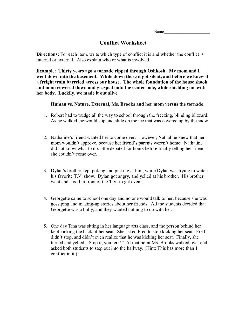 Conflict Worksheet