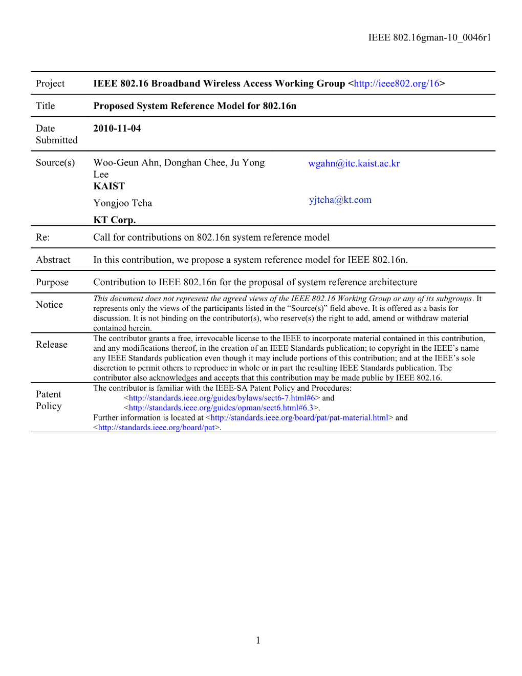 Proposed System Reference Model for 802.16N