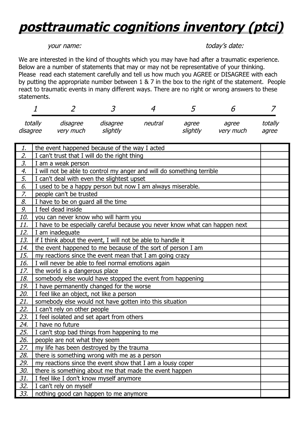 Posttraumatic Cognitions Inventory (Ptci)