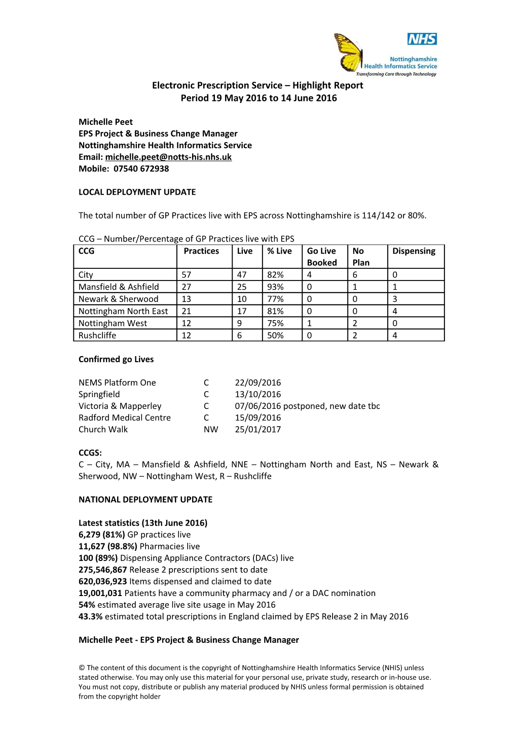 Electronic Prescription Service Highlight Report