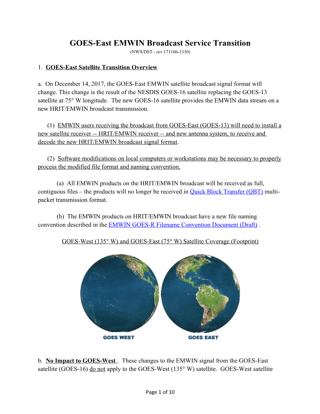 GOES-East EMWIN Broadcast Service Transition