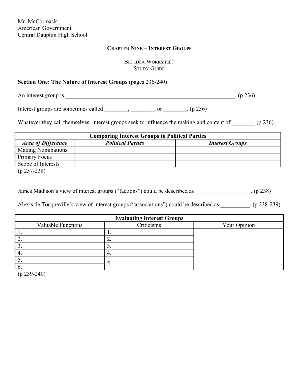 Chapter Nine Interest Groups