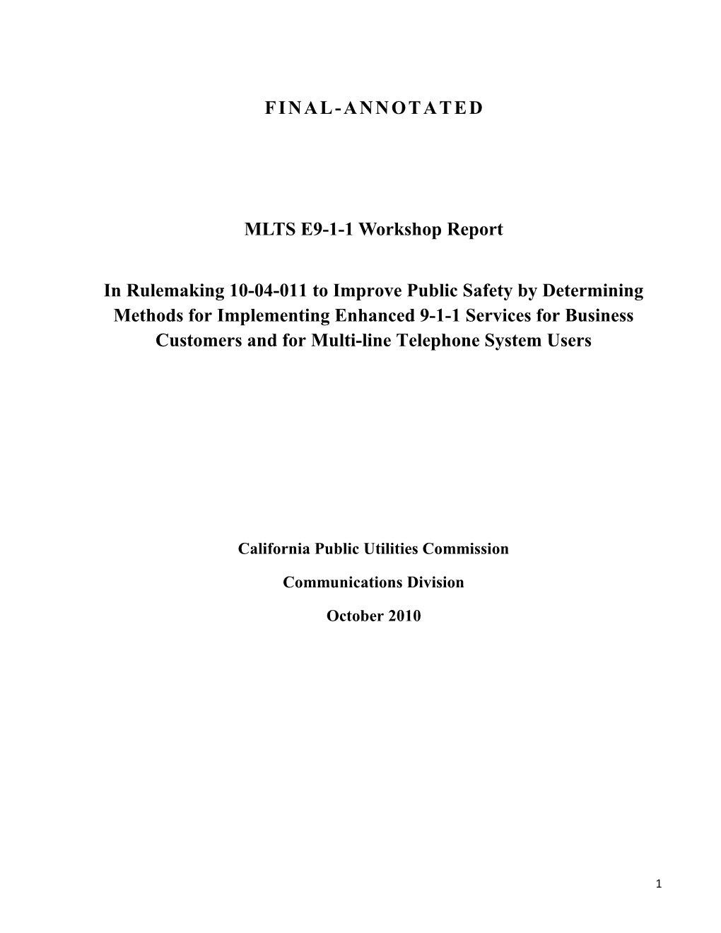 MLTS E9-1-1 Workshop Report