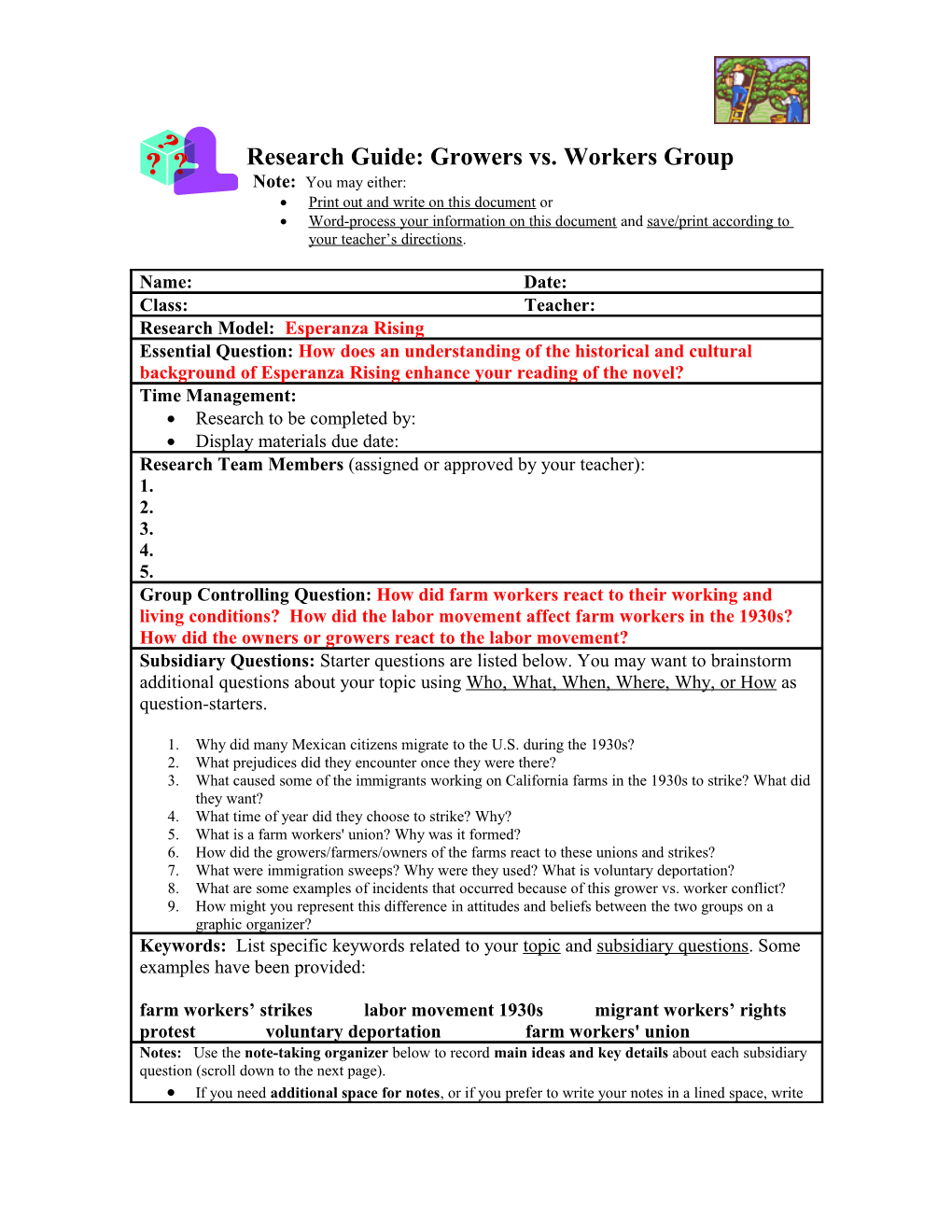 Research Guide: Growers Vs. Workers Group