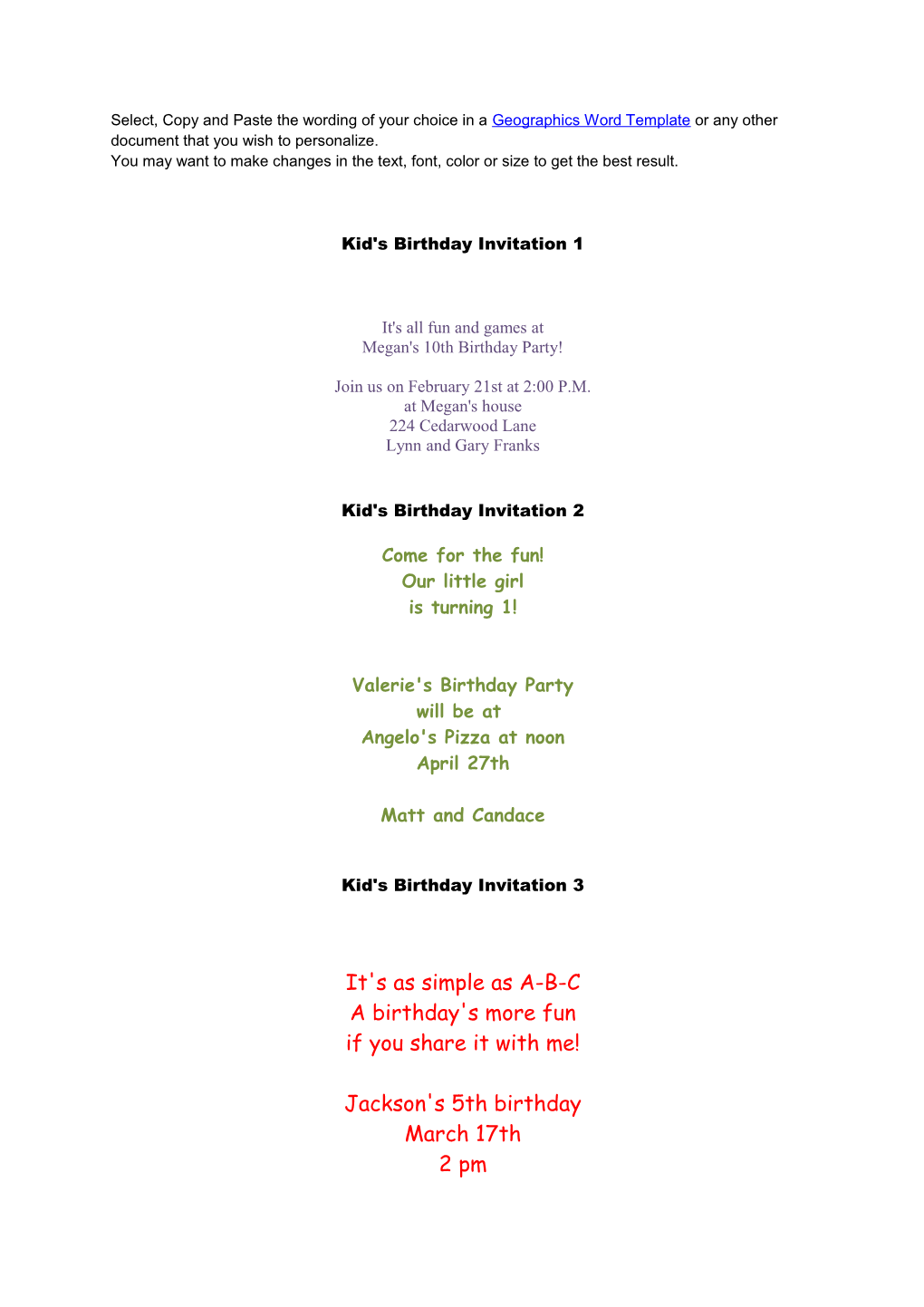 Kid's Birthday Invitation 1