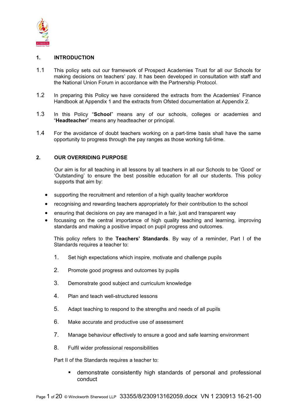 1.2In Preparing This Policy We Have Consideredthe Extracts from the Academies Finance Handbook