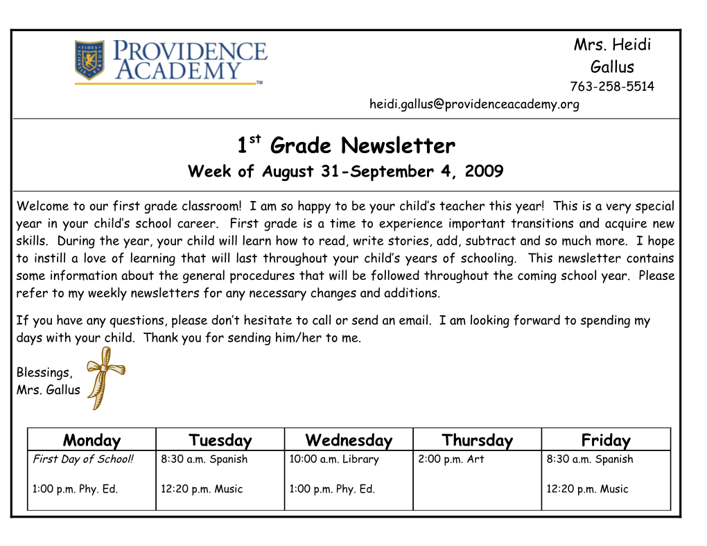 1St Grade Newsletter