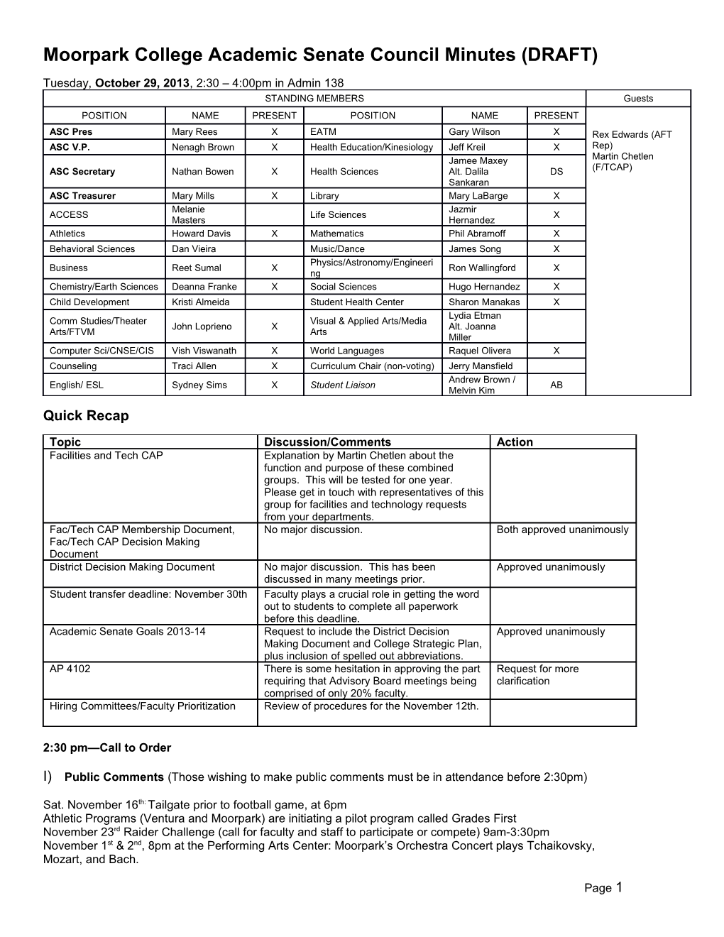 Moorpark College Academic Senate Council Minutes (DRAFT) s1