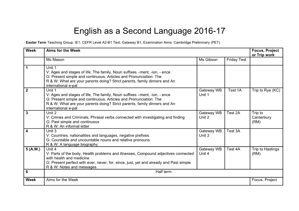 English As a Second Language 2016-17