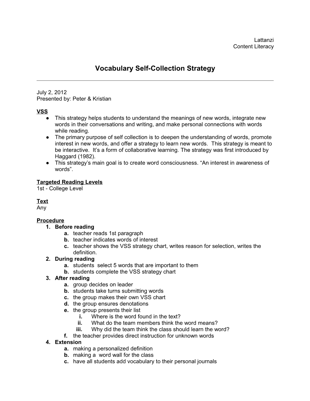 Vocabulary Self-Collection Strategy