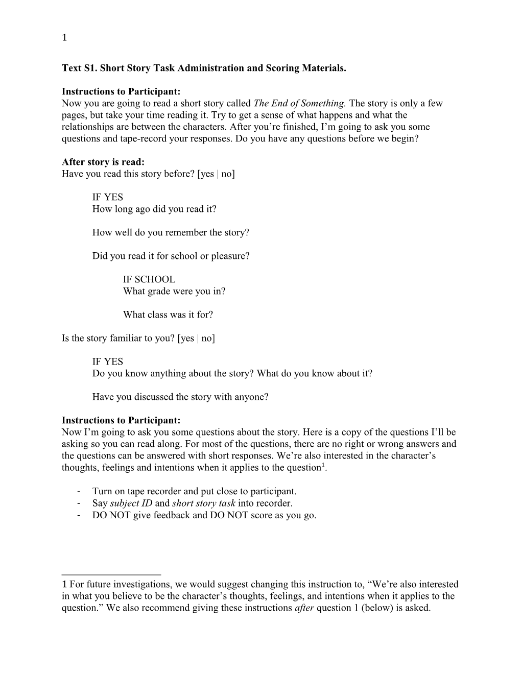 Text S1. Short Story Task Administration and Scoring Materials