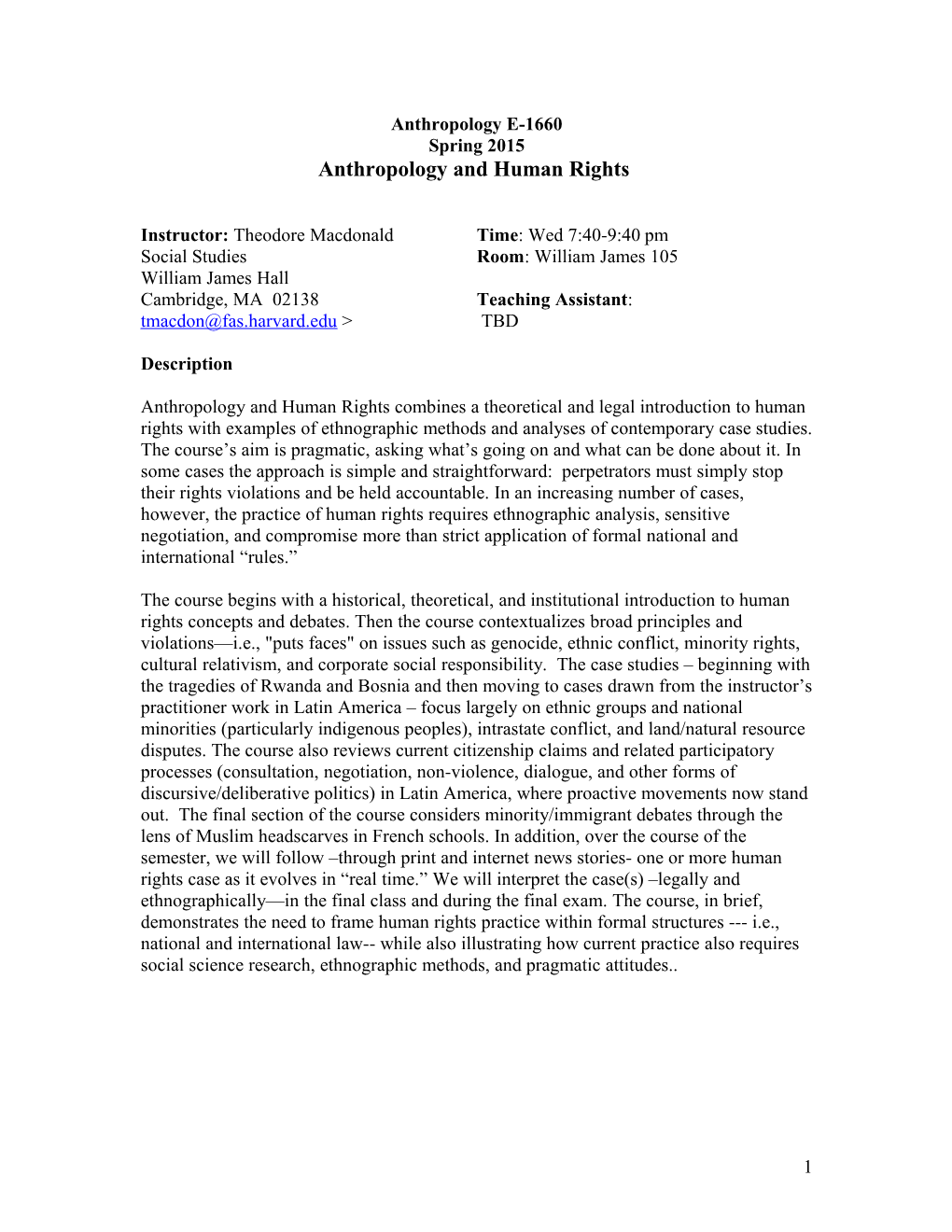 Preliminary Syllabus Approaches to Economic, Social, and Cultural Rights