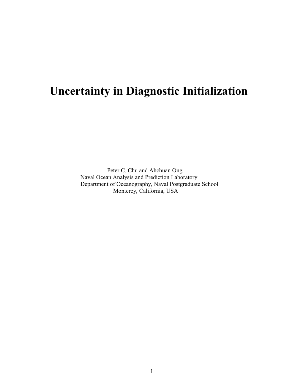 Uncertainty in Diagnostic Initialization