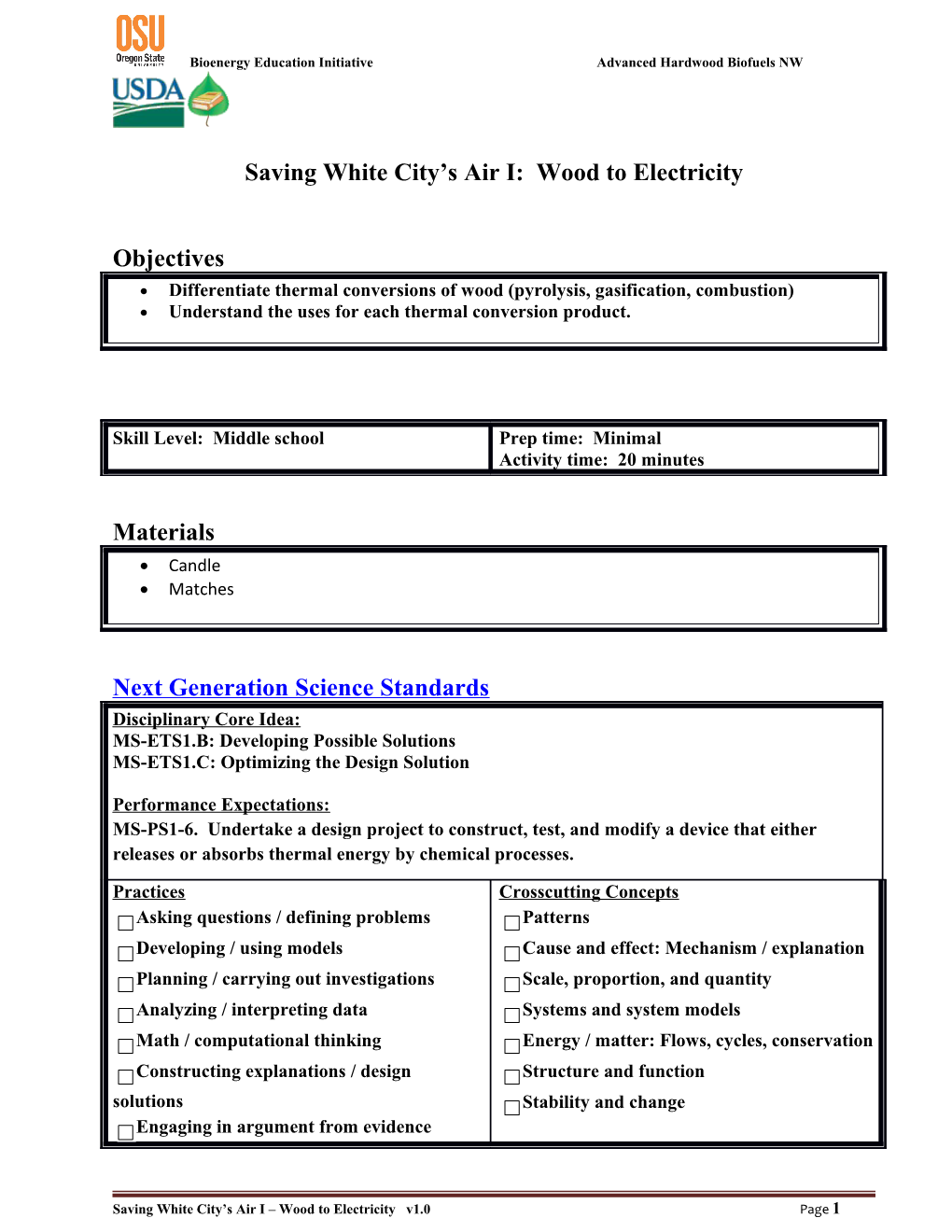 Saving White City S Air I: Wood to Electricity