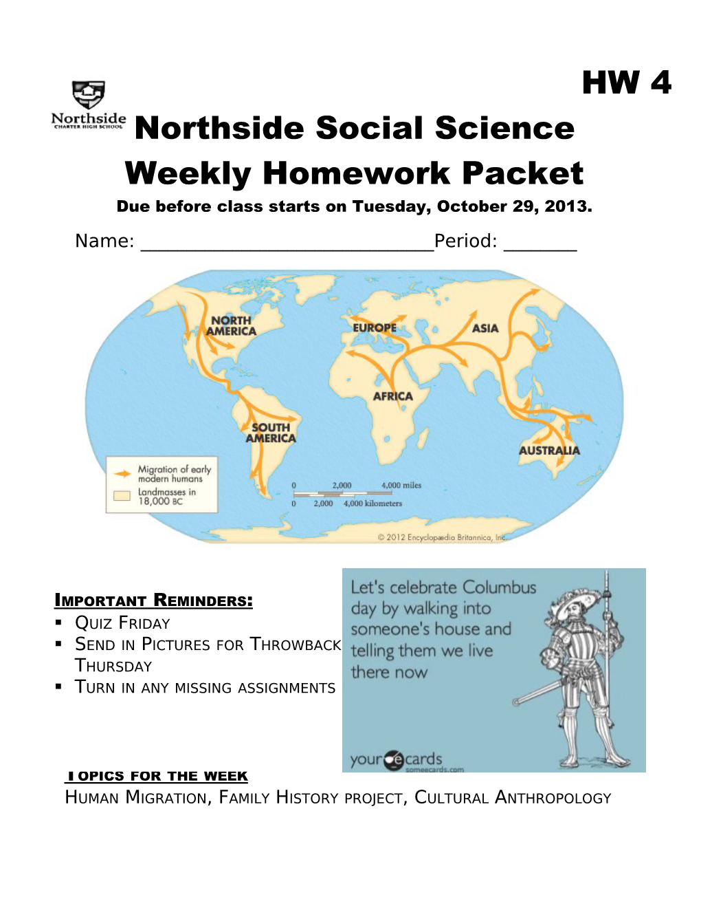 Northside Social Science Weekly Homework Packet