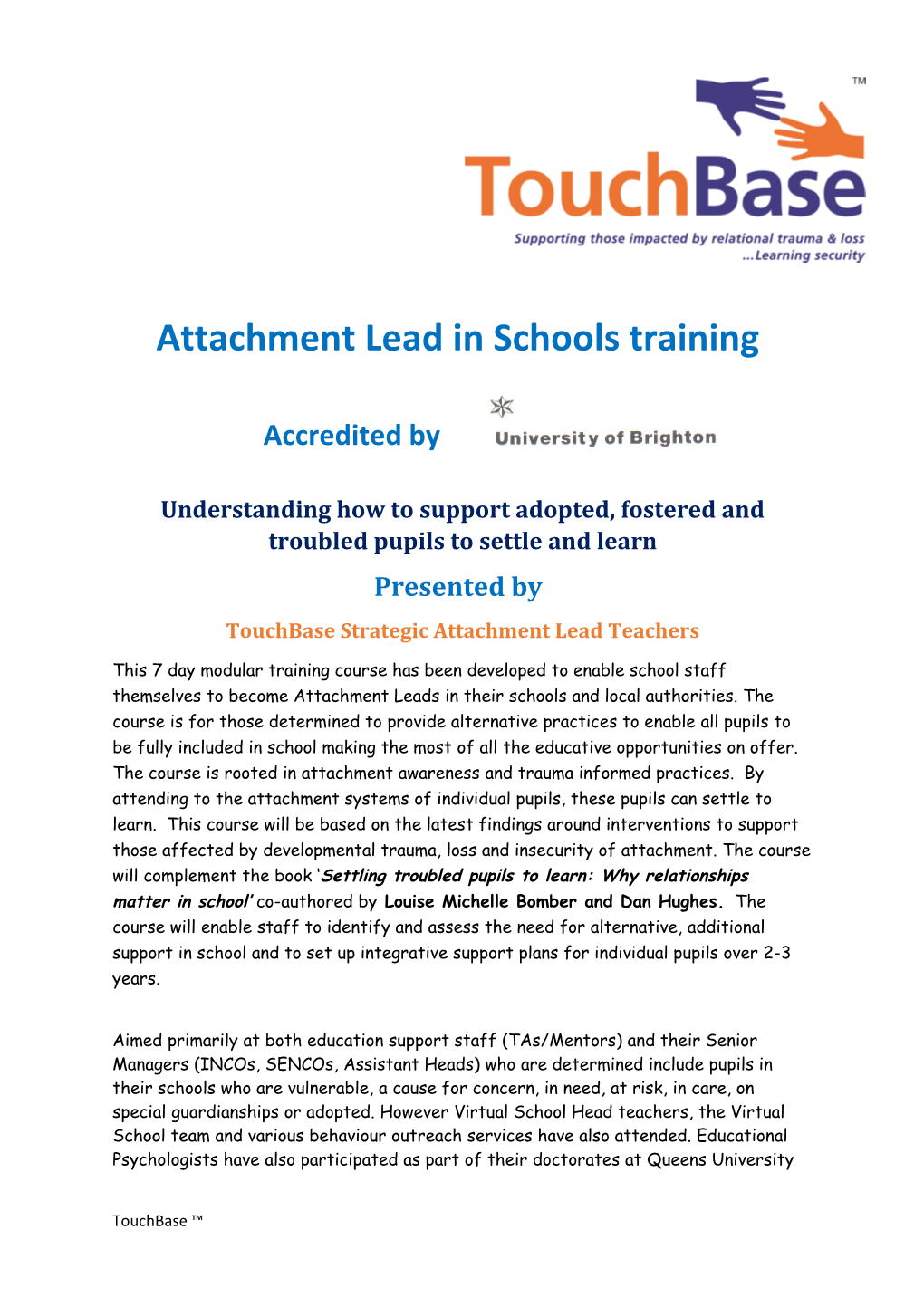 Attachment Lead in Schools Training