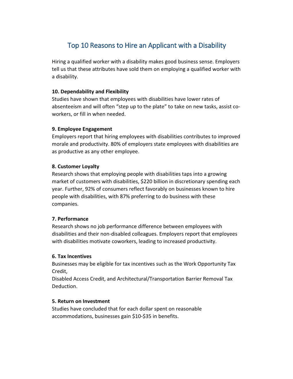 Top 10 Reasons to Hire an Applicant with a Disability