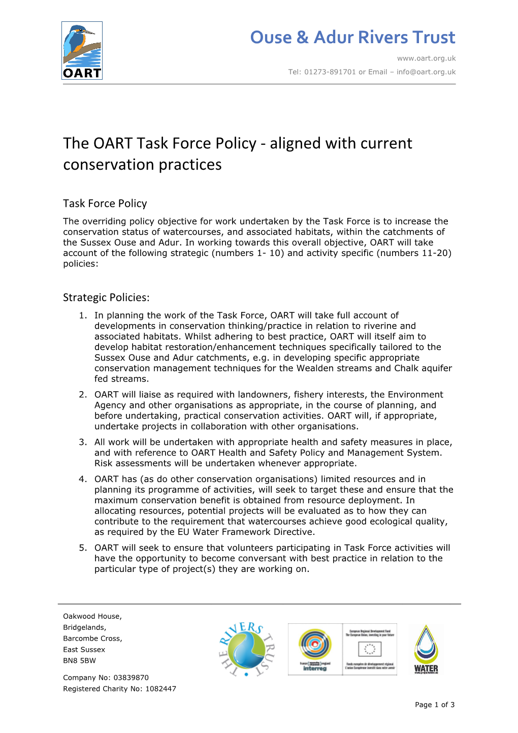 The OART Task Force Policy - Aligned with Current Conservation Practices