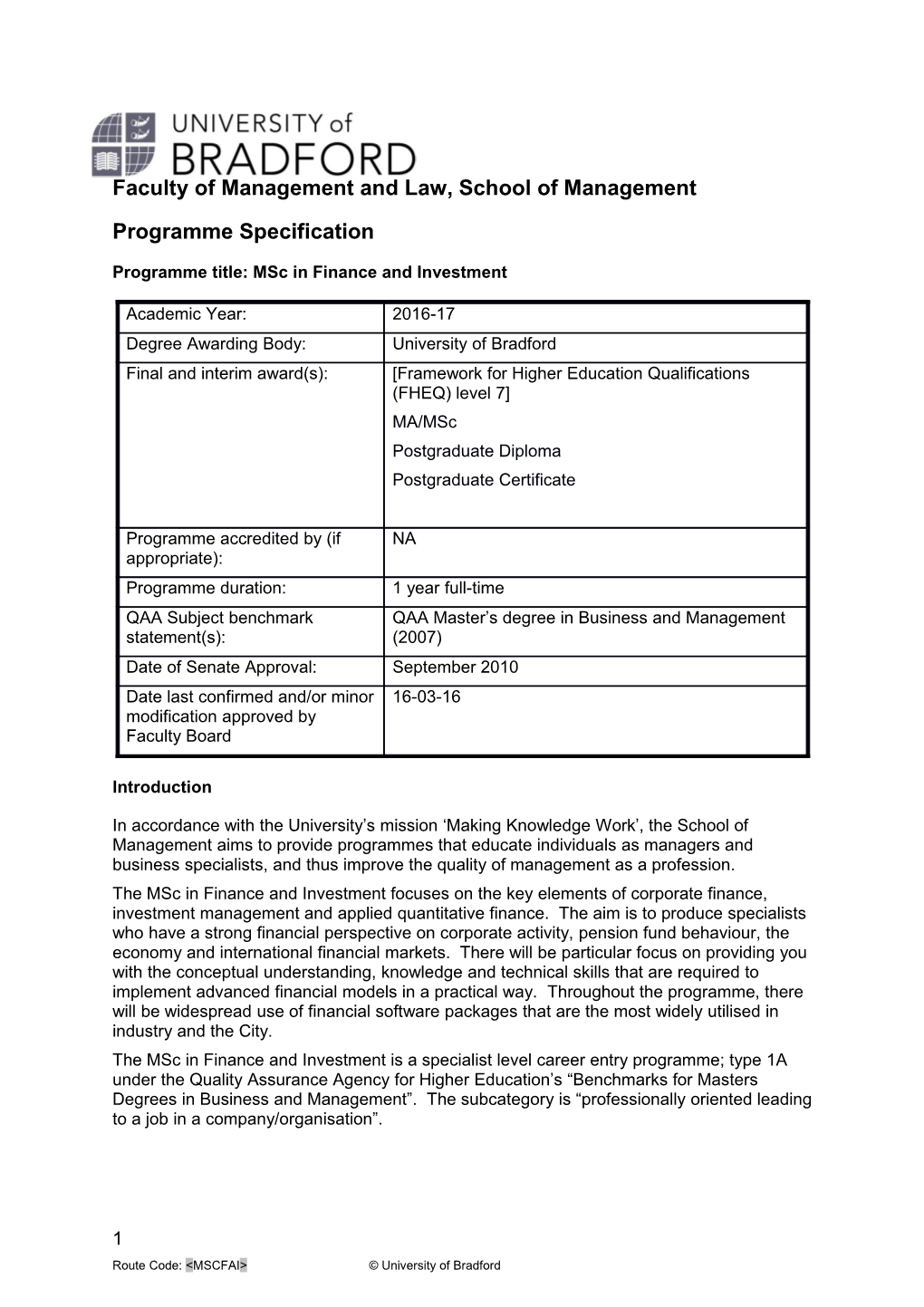 Faculty Ofmanagement and Law, School of Management