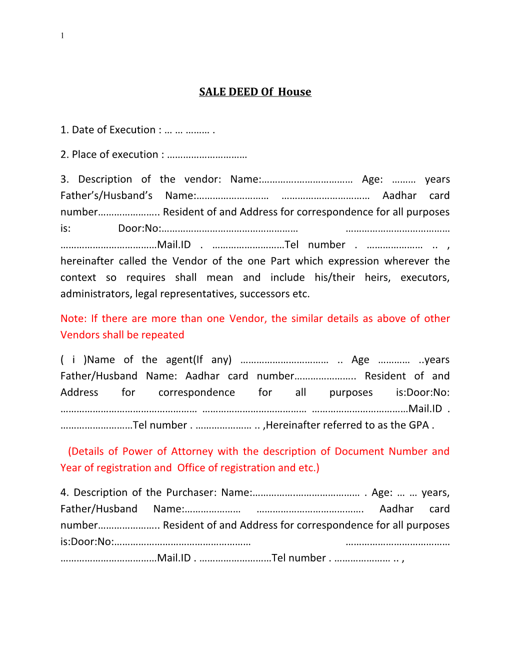 SALE DEED of House