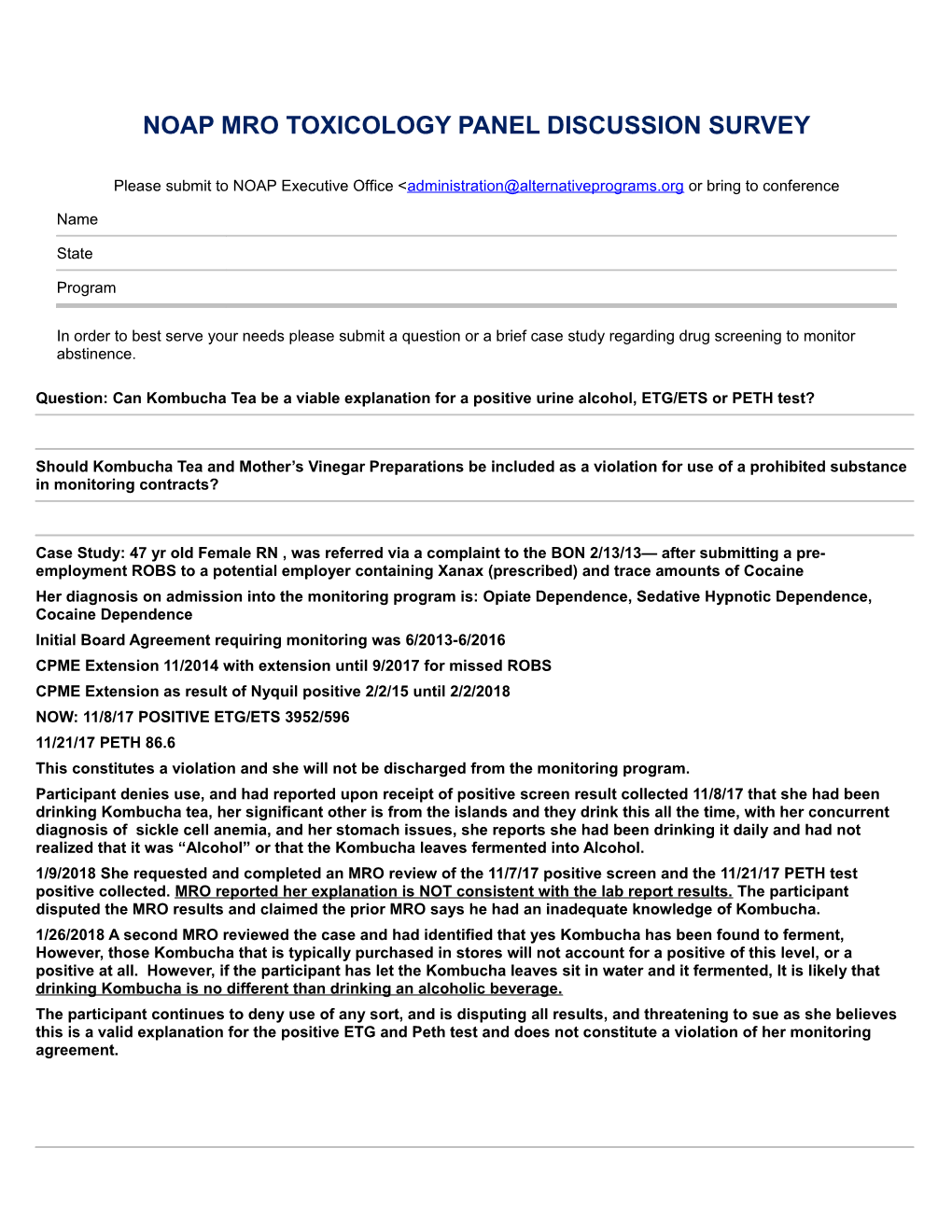 Noap Mro Toxicology Panel Discussion Survey