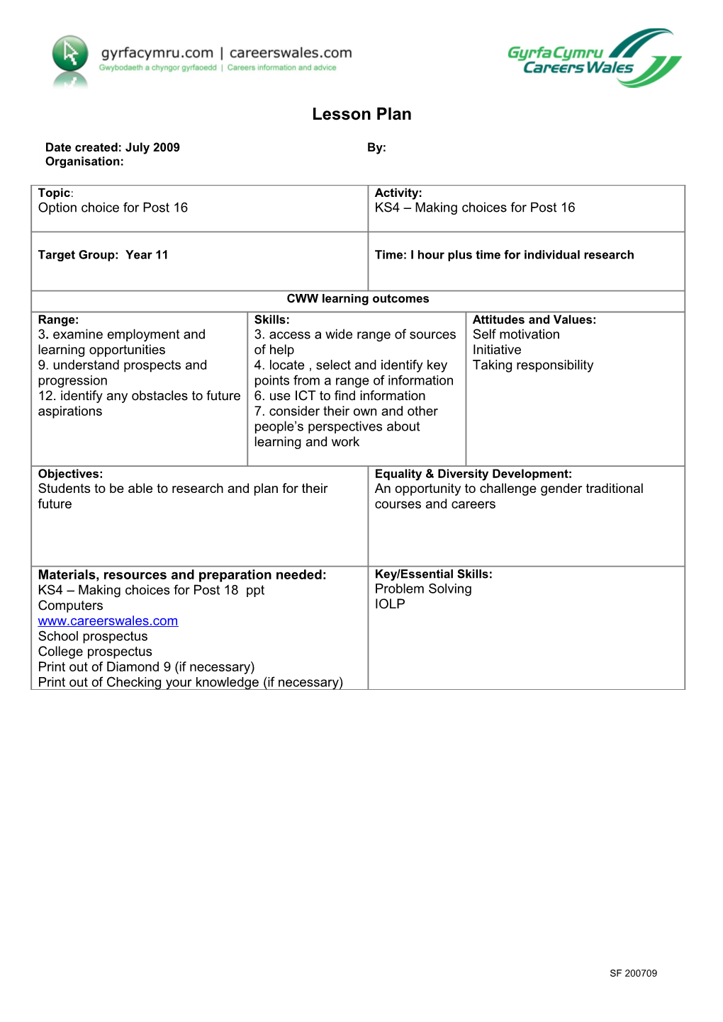 Format for CWOL Lesson Plans