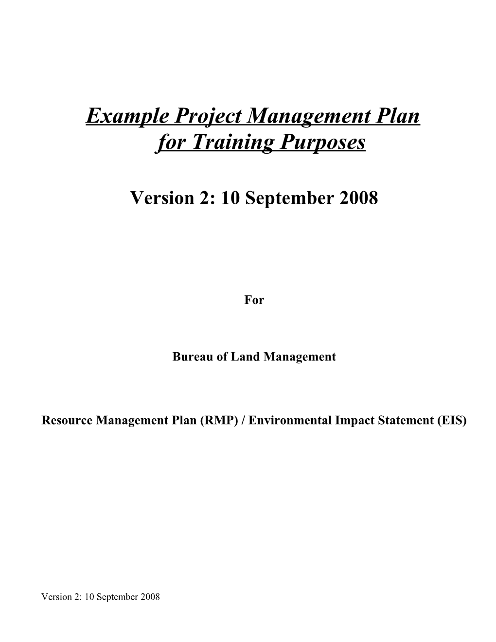 Example Project Management Planfor Training Purposes