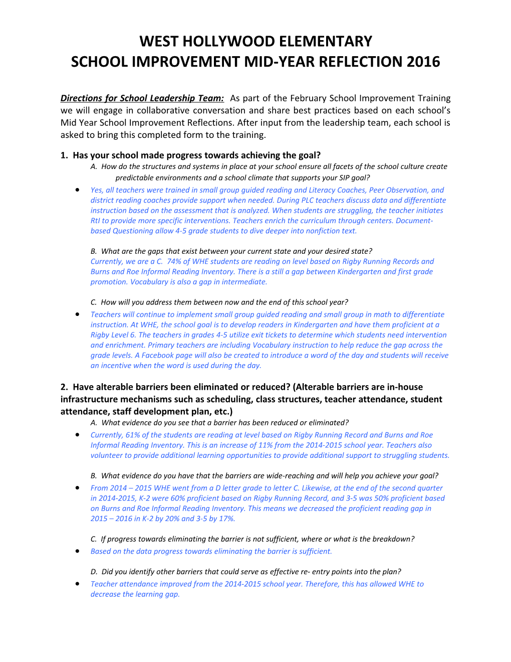 School Improvement Mid-Year Reflection 2016 s1