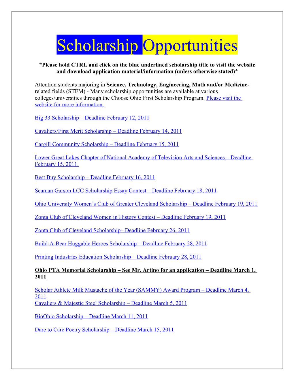No Scholarship Opportunities Are Currently Available