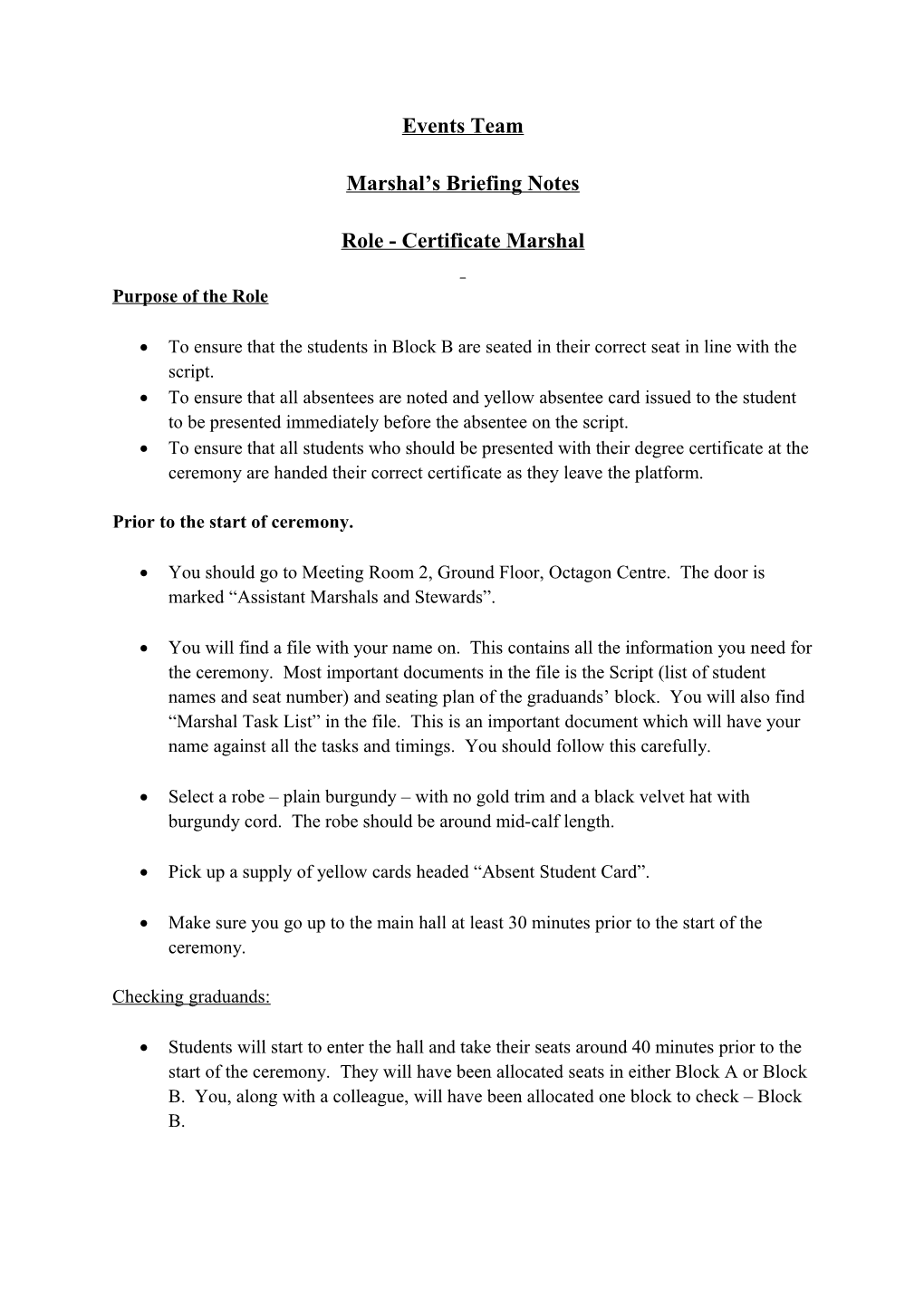 Marshal S Briefing Notes