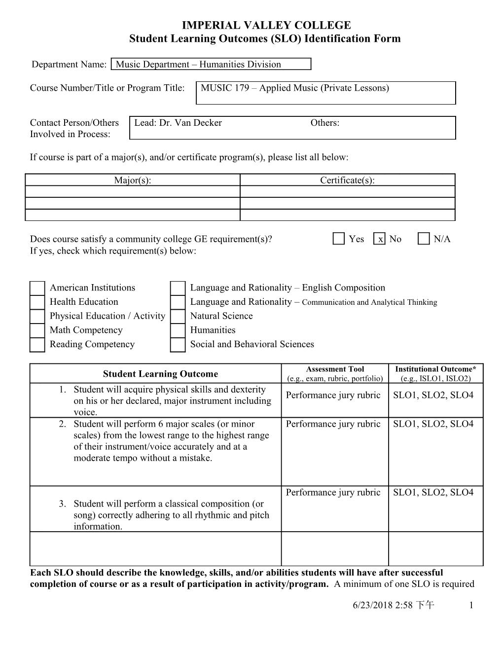 Student Learning Outcomes (SLO) Identification Form s1