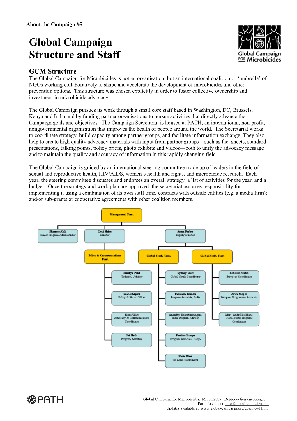 About the Campaign #5: Global Campaign Structure Page 2 of 5