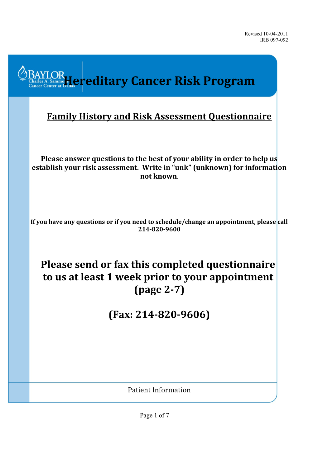 Breast Cancer Risk Evaluation Program