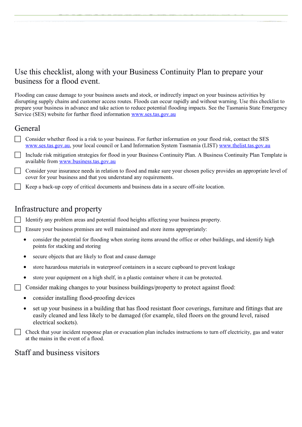 Use This Checklist, Along with Your Business Continuity Plan to Prepare Your Business For