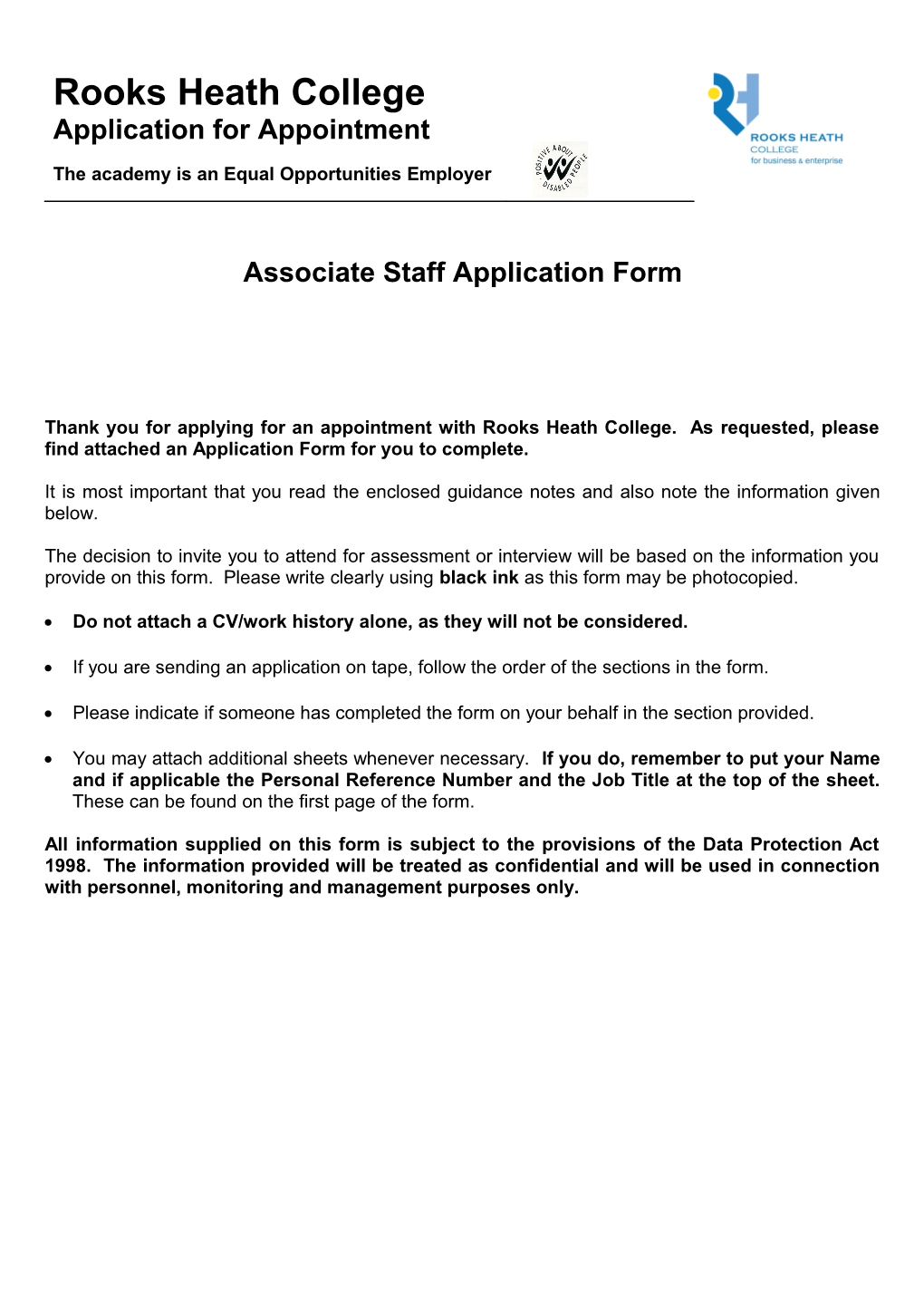 Associate Staff Application Form