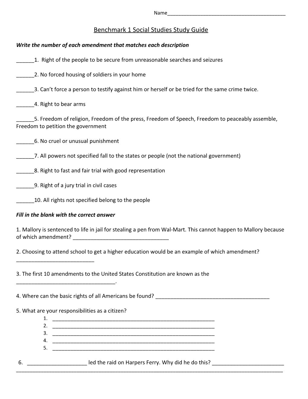 Writethe Number of Each Amendment That Matches Each Description